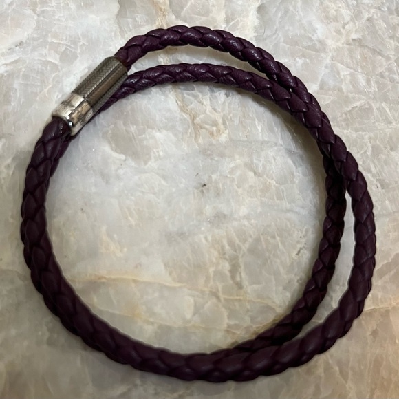 Ermenegildo Zegna leather braided wrap men’s bracelet color: dark eggplant